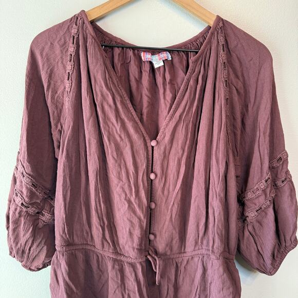 Urban Outfitters Women's 3/4 Sleeve Romper Ruched Side Brown Size Medium - Picture 2 of 8